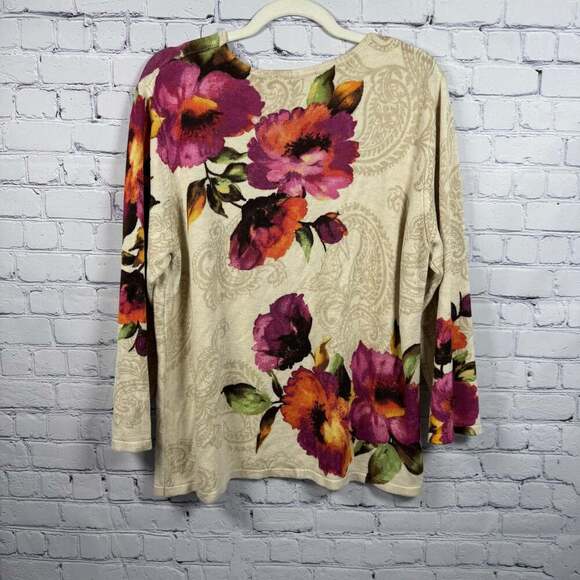 Alfred Dunner Size L Wine Country Watercolor Floral Top - Picture 4 of 7